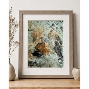 Abstract Mixed Media Art Print Sage Green Ochre Textured Wall Art Decor 8x10"